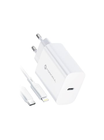 COFI 1453 NETZ-Ladegerät mit USB Typ C und iPhone-Anschluss Ladekabel in Weiß