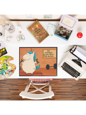 Mr. & Mrs. Panda Schreibunterlage Einhorn Fitness Design mit Spruch in Weiß