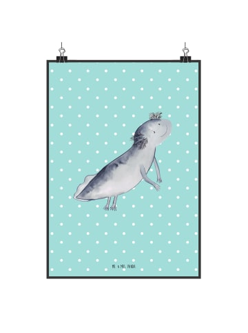 Mr. & Mrs. Panda Poster Axolotl Schwimmen ohne Spruch in Türkis Pastell