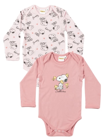 Snoopy 2er Set Peanuts Snoopy Baby Body Strampler Schlafstrampler Langarm in rosa