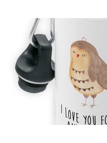 Mr. & Mrs. Panda Trinkflasche Eule Zufrieden mit Spruch in Weiß