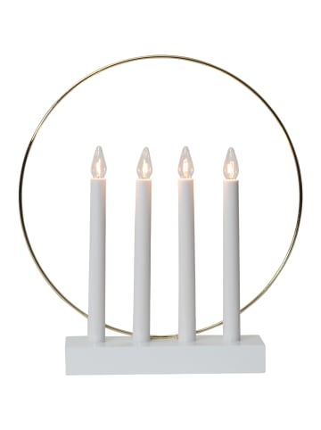 STAR Trading Kerzenleuchter Glossy, aus Holz und Metall, rund, weiß/gold   in Silber