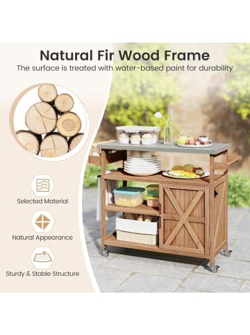 COSTWAY Grillwagen Outdoor Servierwagen 118 x 47 x 92 cm in Braun
