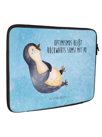 Mr. & Mrs. Panda Laptop Tasche Pinguin Lachen mit Spruch in Eisblau