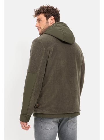 Camel Active Gefütterte Fleecejacke mit Kapuze und Materialkontrast in Dunkel khaki