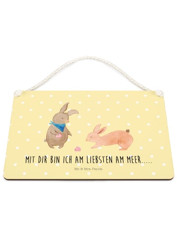 Mr. & Mrs. Panda Schild Hasen Muschel mit Spruch in Gelb Pastell