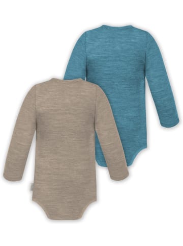 Normani Outdoor Sports 2er Set Unisex Baby Wickelbody Langarm-Strampler in Beige/Blau