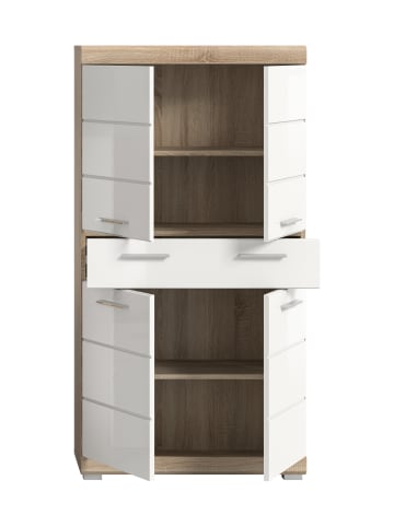 xonox.home Badmidischrank in Sonoma Eiche hell/weiß hochglanz  - (B) 74 x (H) 141 x (T) 31