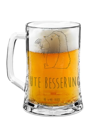 Mr. & Mrs. Panda Bierkrug Igel Blumen mit Spruch in Transparent