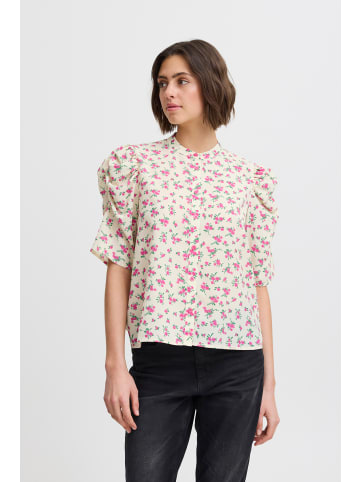 ICHI Kurzarm-Bluse IXNINA Regular fit in Almond Milk w. Pink Flower