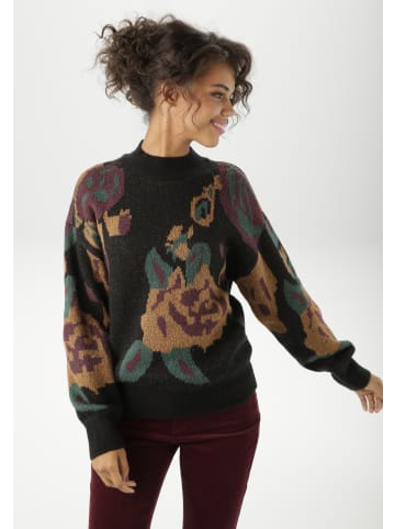 Aniston CASUAL Strickpullover in schwarz-ocker-smaragdgrün-bordeaux