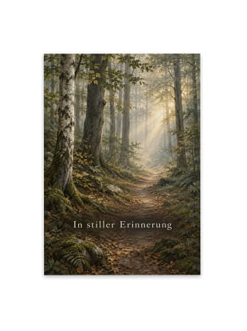 Kondolenzkarte Wald würdevoll Design mit Spruch in Weiß