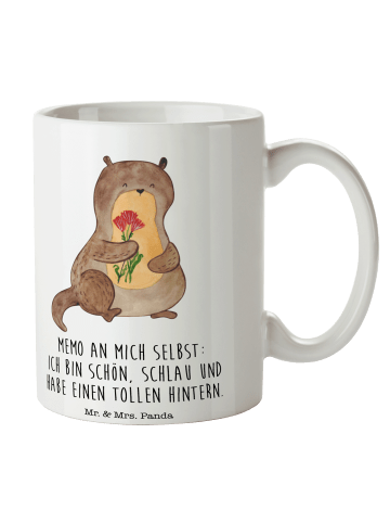 Mr. & Mrs. Panda Becher Otter Blumenstrauß mit Spruch in Weiß