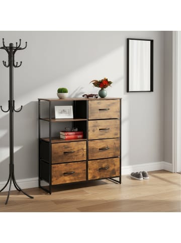relaxdays Kommode in Braun/ Schwarz - (B)84 x (H)92 x (T)32 cm