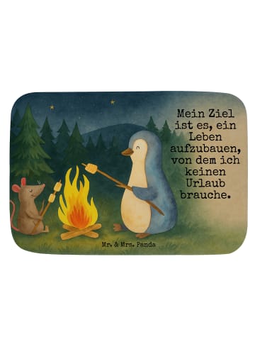 Mr. & Mrs. Panda Duschvorleger Pinguin Lagerfeuer Design mit Spruch in Weiß