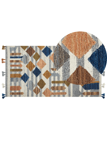 Beliani Kelim KASAKH in Bunt/Blau/Grün - (W) 80 x (L) 150 cm