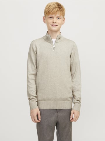 JACK & JONES Junior Strickjacke mit Viertelreißverschluss in Oatmeal