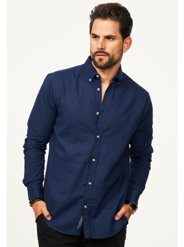 behype Langarmhemd - aus Leinen im Regular-Fit Sommerhemd in Navy