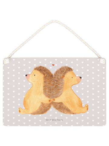 Mr. & Mrs. Panda Schild Igel händchenhaltend ohne Spruch in Grau Pastell