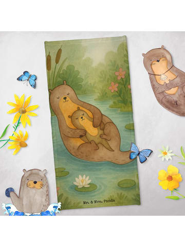Mr. & Mrs. Panda Badehandtuch Otter Kind Design ohne Spruch in Grau Pastell