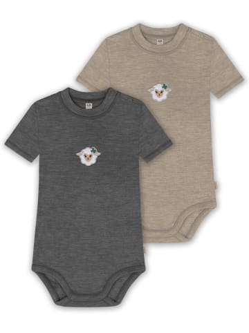 Normani Outdoor Sports 2x Baby Merino Kurzarmbody in Anthrazit/Beige