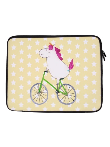 Mr. & Mrs. Panda Laptop Tasche Einhorn Radfahrer ohne Spruch in Gelb Pastell