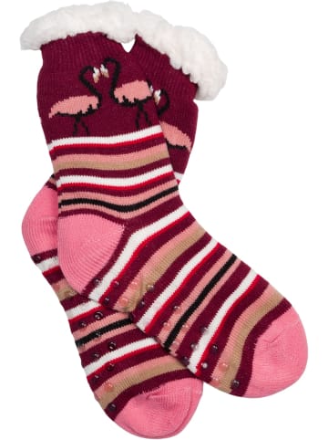 styleBREAKER ABS Kuschelsocken Streifen Flamingo in Bordeaux-Rot