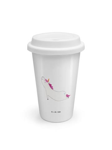 Mr. & Mrs. Panda Kaffeebecher Einhorn Yoga ohne Spruch in Weiß