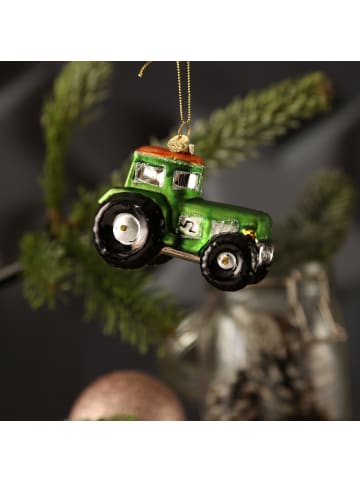 MARELIDA Weihnachtsbaumschmuck Traktor Glas H: 7cm in grün