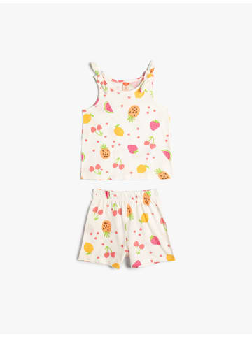 KOTON 2tlg. Outfit: T-Shirt/Short in Ekru Gemustert