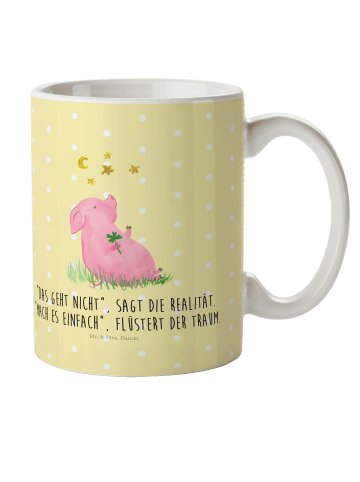 Mr. & Mrs. Panda Tasse Schwein Glück mit Spruch in Gelb Pastell