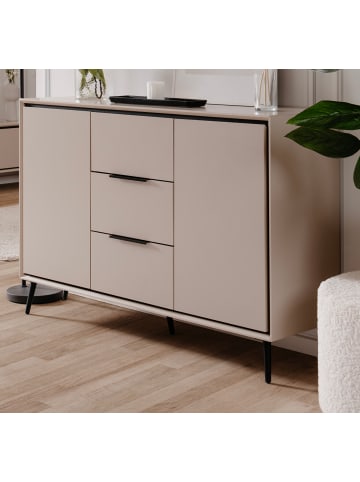 Furn.Design Sideboard sand, schwarz 135 cm, Kommode mit Soft-Close-Funktion