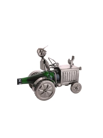 GILDE Weinflaschenhalter "Traktor" in Silber - H. 26 cm