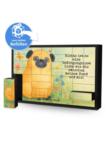 Mr. & Mrs. Panda Befüllbarer Adventskalender Mops Design mit Spruch in Weiß