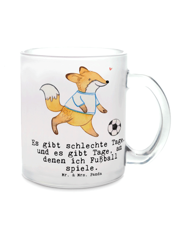 Mr. & Mrs. Panda Glas Fuchs Fußball spielen mit Spruch in Transparent