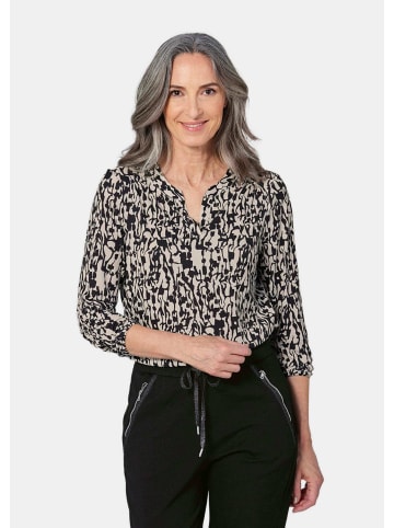 GOLDNER Kurzgröße:  Jerseybluse Elegantes Blusenshirt mit V-Ausschnitt in sand / schwarz / gemustert