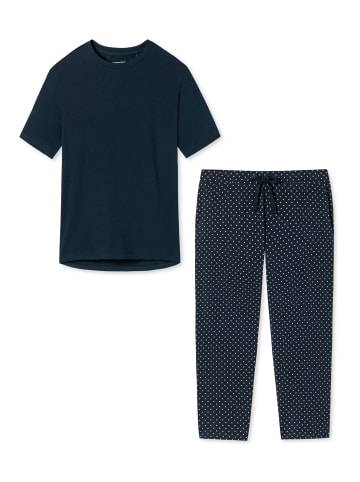 Schiesser Schlafanzug Cotton in Blau gepunktet / Dunkelblau