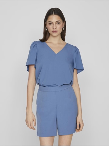 Vila Lockeres Shirt mit Volant Schultern Kurzarm Top V-Neck in Blau-3