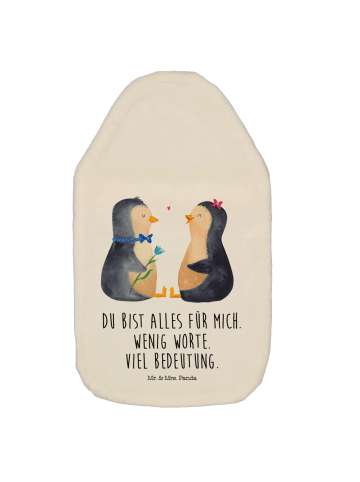 Mr. & Mrs. Panda Wärmflasche Pinguin Pärchen mit Spruch in Weiß