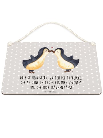 Mr. & Mrs. Panda Holzschild Pinguin Liebe mit Spruch in Grau Pastell