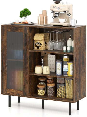 COSTWAY Sideboard Küchenschrank mit Glastür in Braun