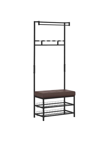 HOMCOM Kleiderständer-72,5L x 35B x 180H cm-Schwarz(Gestell), Braun(Sitzfläche)