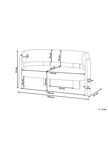 Beliani 2-Sitzer Sofa BUREA in Weiß - (W) 148 x (H) 75 x (L) 67 cm