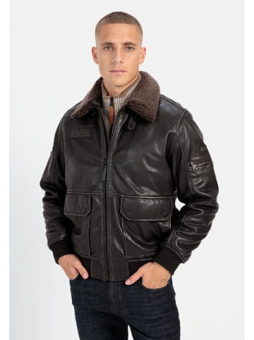 Camel Active Lederjacke mit abnehmbarem Kragen in Schwarz