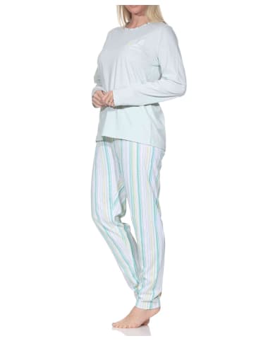 NORMANN Schlafanzug langarm Streifenoptik Übergrössen 126 10 802 in grün