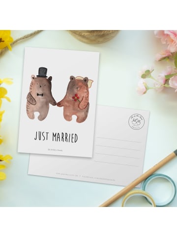 Mr. & Mrs. Panda Postkarte Bär Heirat mit Spruch in Weiß