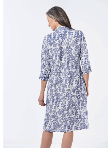 GOLDNER Leinenkleid mit Print und 3/4-Arm in marine / weiß / gemustert