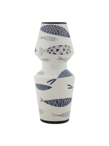 Mauro Ferretti Weiße Keramikvase mit Fischmotiv, Ø 14 x 34 cm