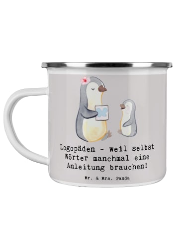 Mr. & Mrs. Panda Tasse Logopädin Helden mit Spruch in Grau Pastell