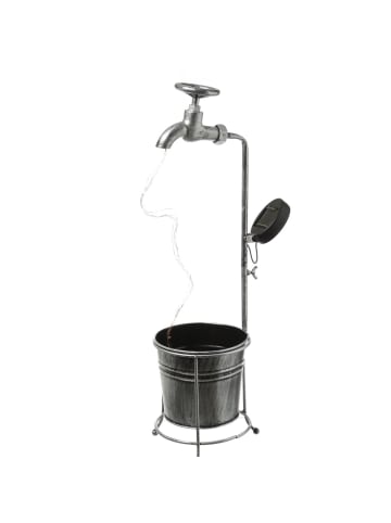 MARELIDA LED Solar Wasserhahn mit Blumentopf Gartendeko H: 60cm silber